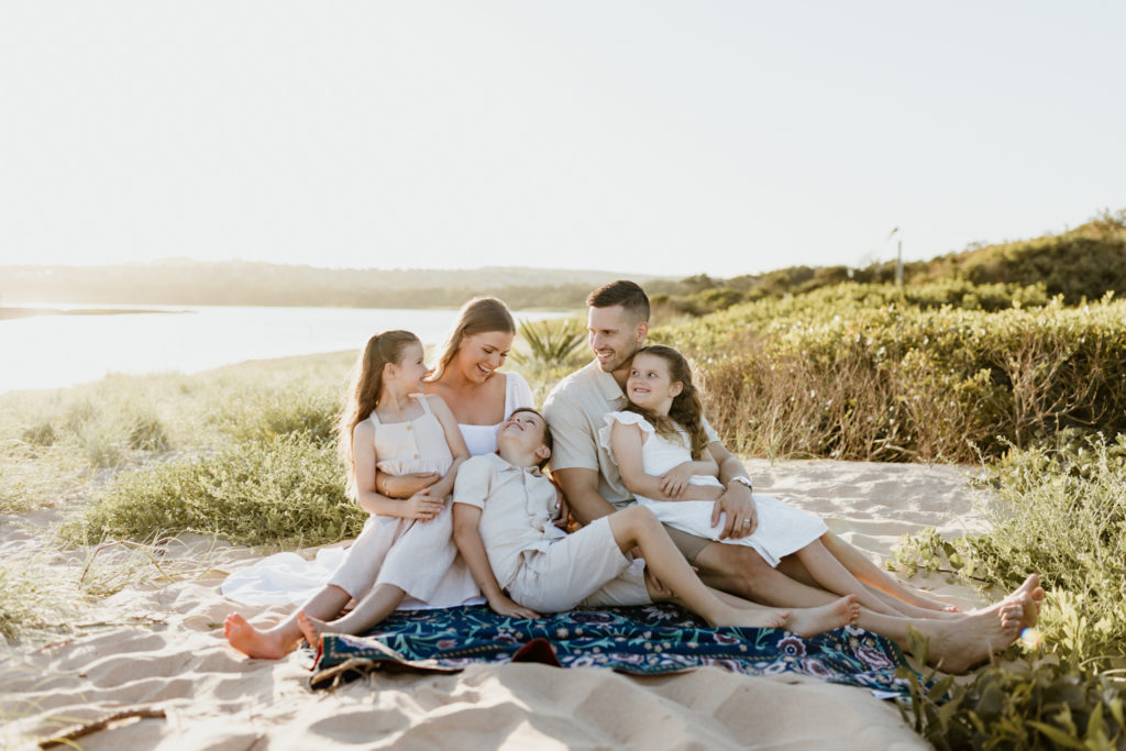 Sydney family of five at the beach during golden hour